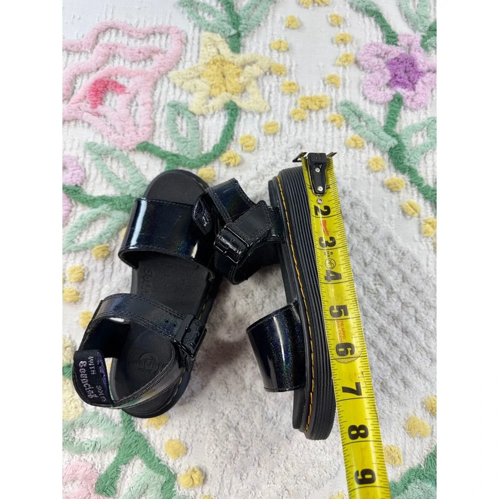 Dr. Martens Marlowe‎ Buckle J Black Holographic Platform Sandals Kids Size 2 US